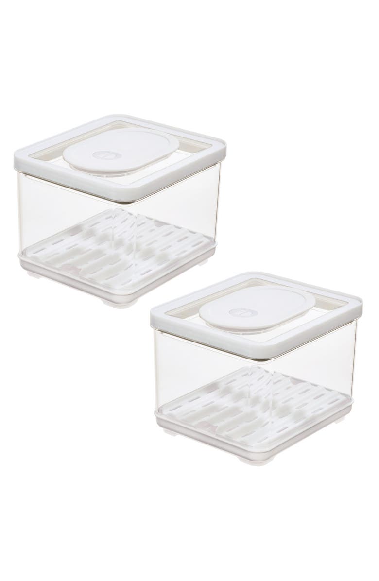 iDesign Small Fridge Produce Bin with Drainage Tray - Set of 2 - Clear, Main, color,