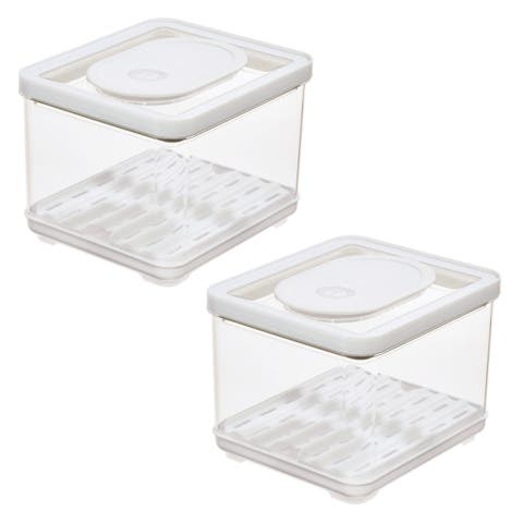 Small Fridge Produce Bin with Drainage Tray - Set of 2 - Clear