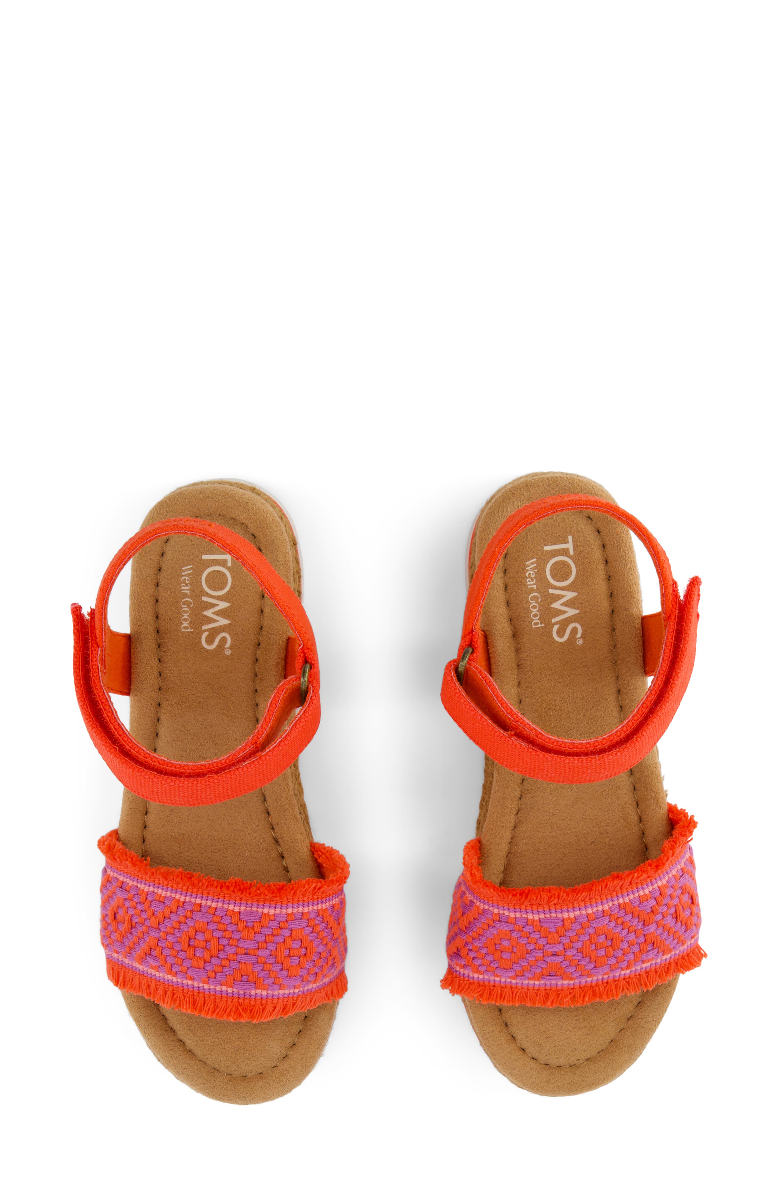 TOMS Kids' Diana Ankle Strap Espadrille Platform Wedge Sandal, Alternate, color, Bright Red