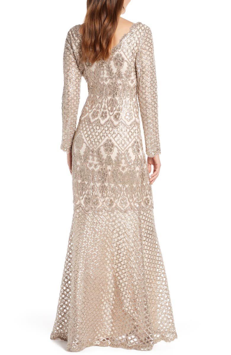 Tadashi Shoji Sequin Lace Long Sleeve Trumpet Gown, Alternate, color,