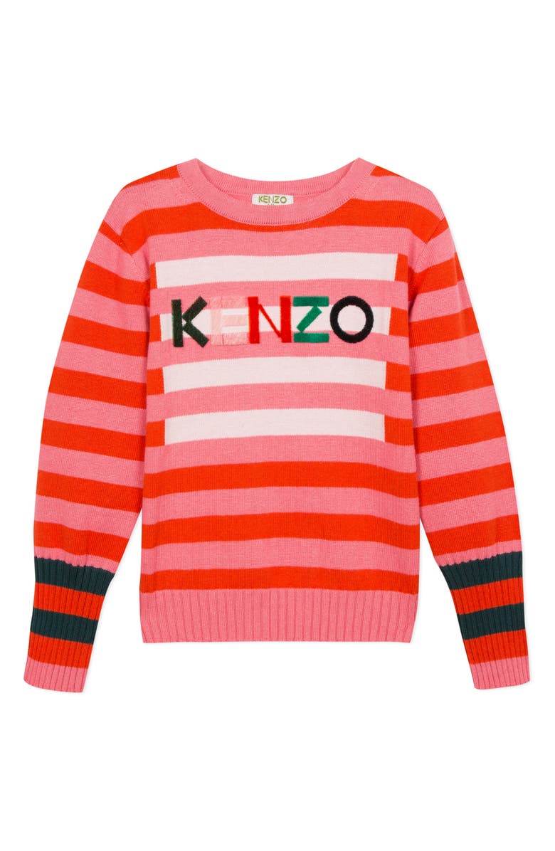KENZO Stripe Logo Cotton & Wool Sweater, Main, color, 