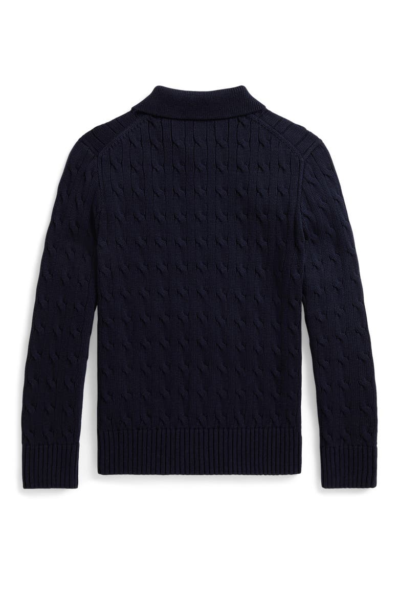 Kids' Cotton Cable Knit Polo Sweater, Alternate, color, RL NAVY