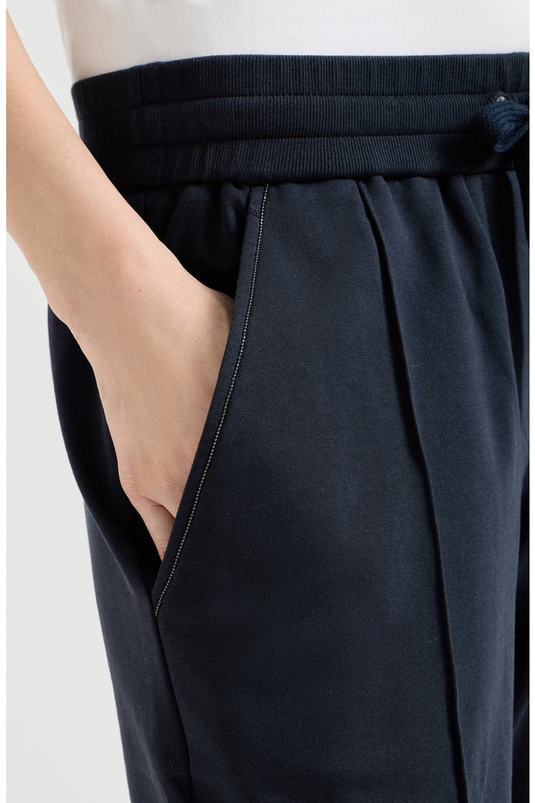Stretch cotton lightweight French terry track trousers with monili, Alternate, color, Blue