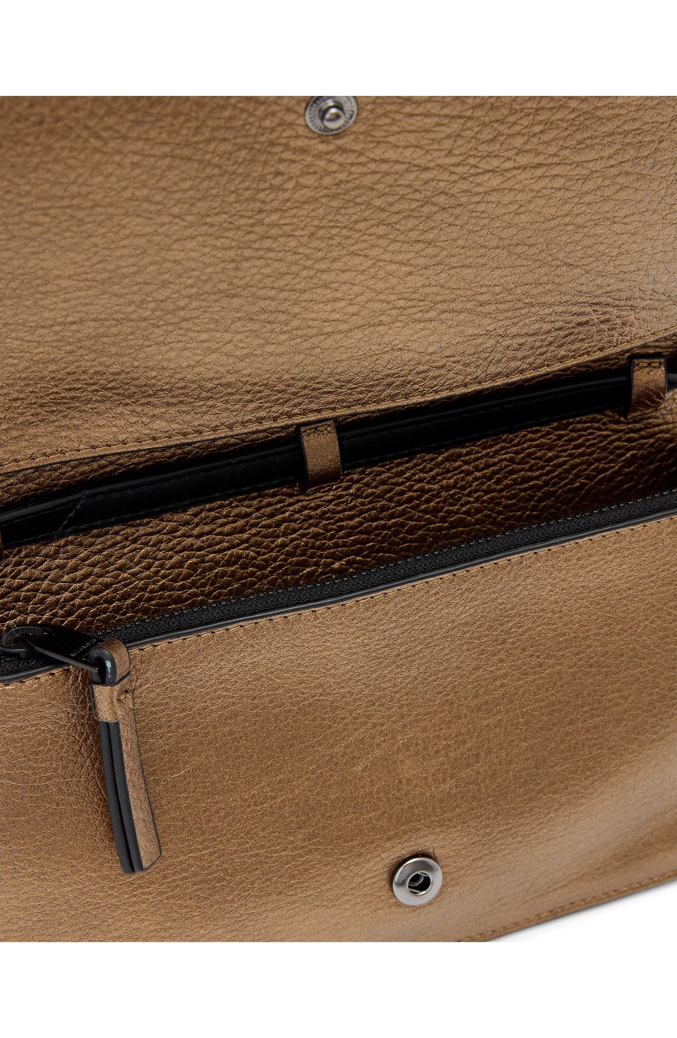 AllSaints Maeve Leather Crossbody Wallet, Alternate, color, Warm Brass