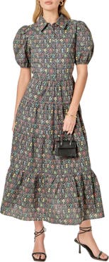 English Factory Floral Tiered Cotton Shirtdress