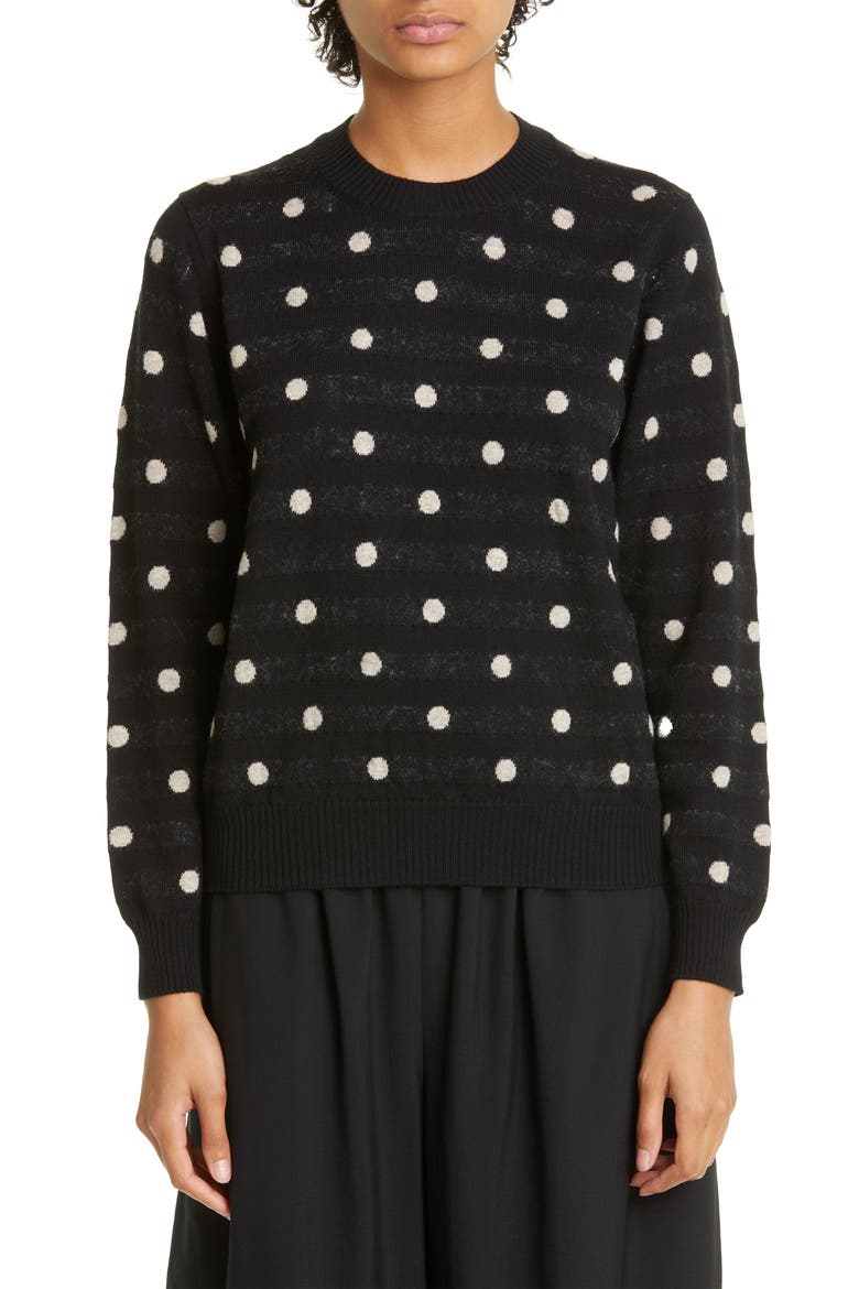 Polka Dot Jacquard Wool Blend Sweater, Main, color, BLACK X BEIGE