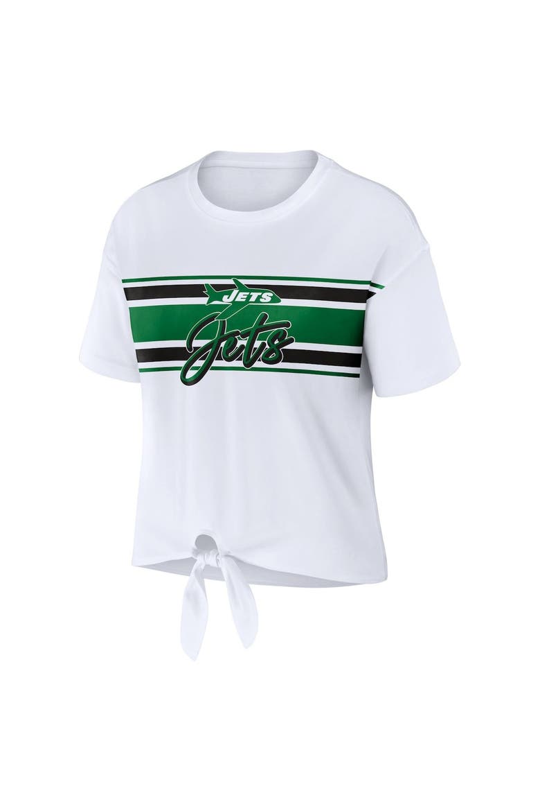 Women's WEAR by Erin Andrews White New York Jets Front Tie Retro T-Shirt, Alternate, color, White