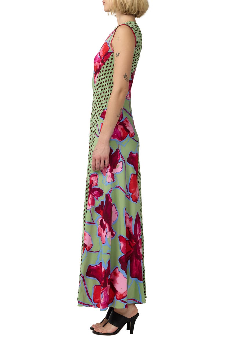 DVF Cory Mixed Print Sleeveless Maxi Dress, Alternate, color, Hibiscus Smoke Polka Dot