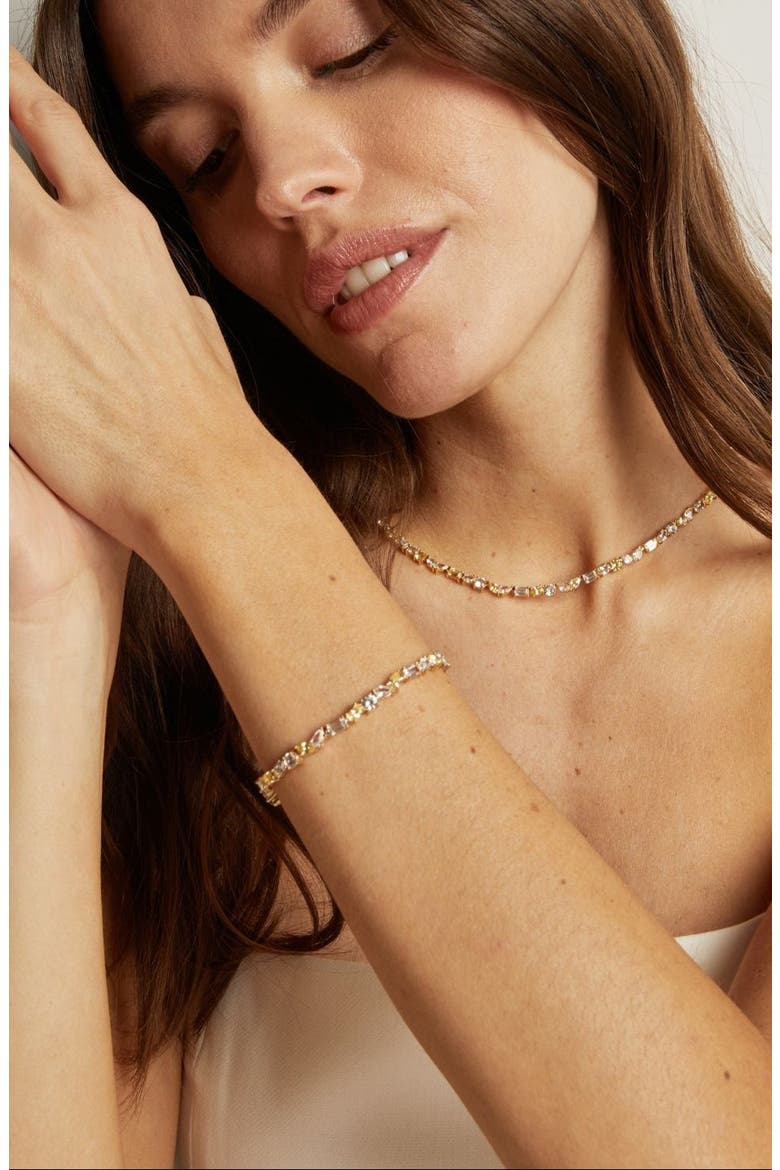 Lab Grown White Sapphire and Canary Mixed Shape Tennis Bracelet, Alternate, color, Canary
