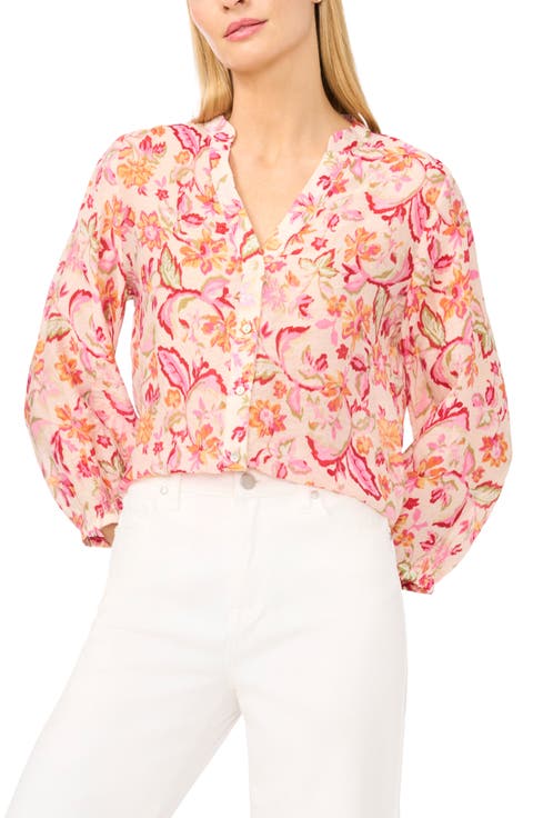 Floral Three Quarter Sleeve Button-Up Shirt