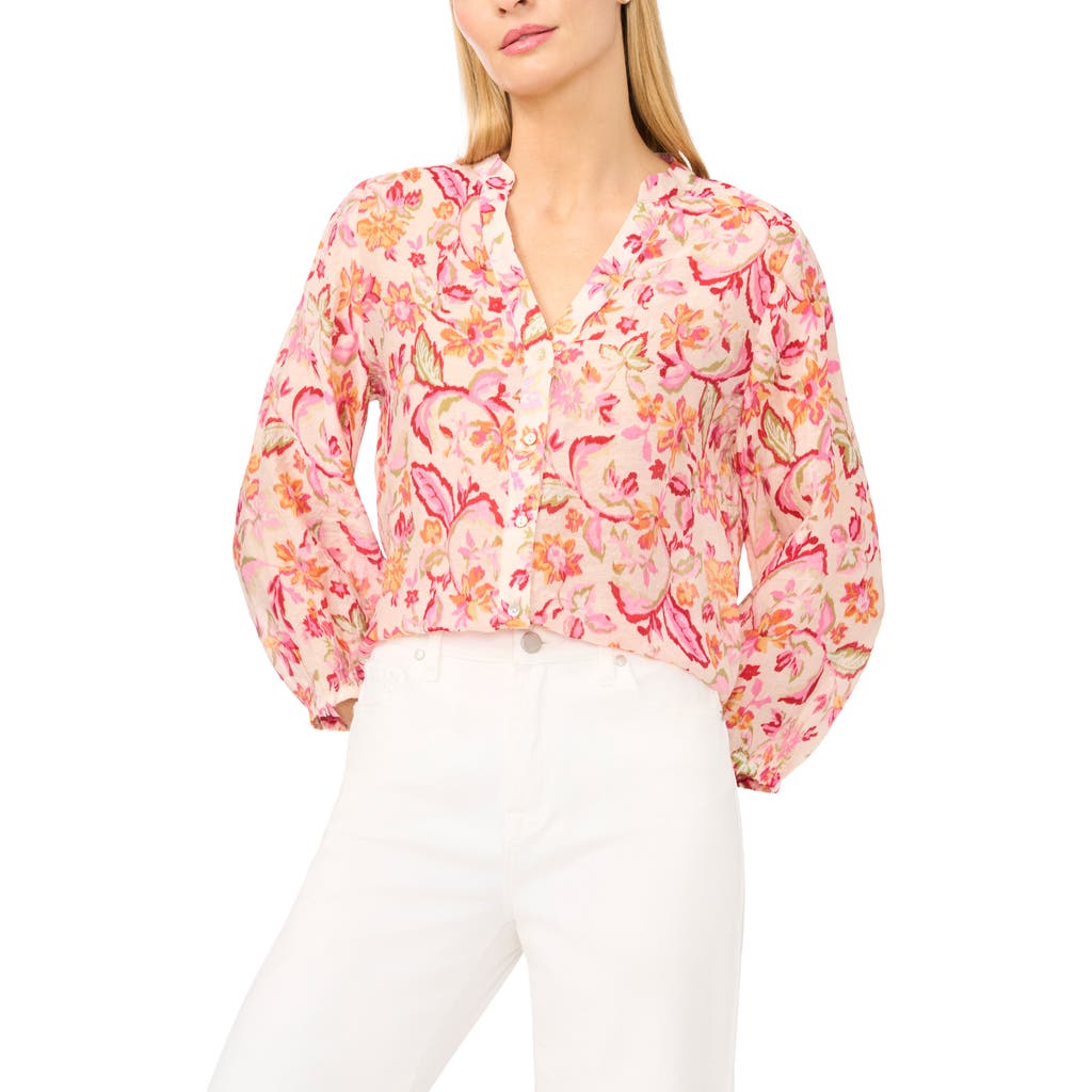 Halogenr Halogen(r) Floral Three Quarter Sleeve Button-up Shirt In Pink