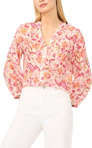 Halogen® Floral Three Quarter Sleeve Button-Up Shirt