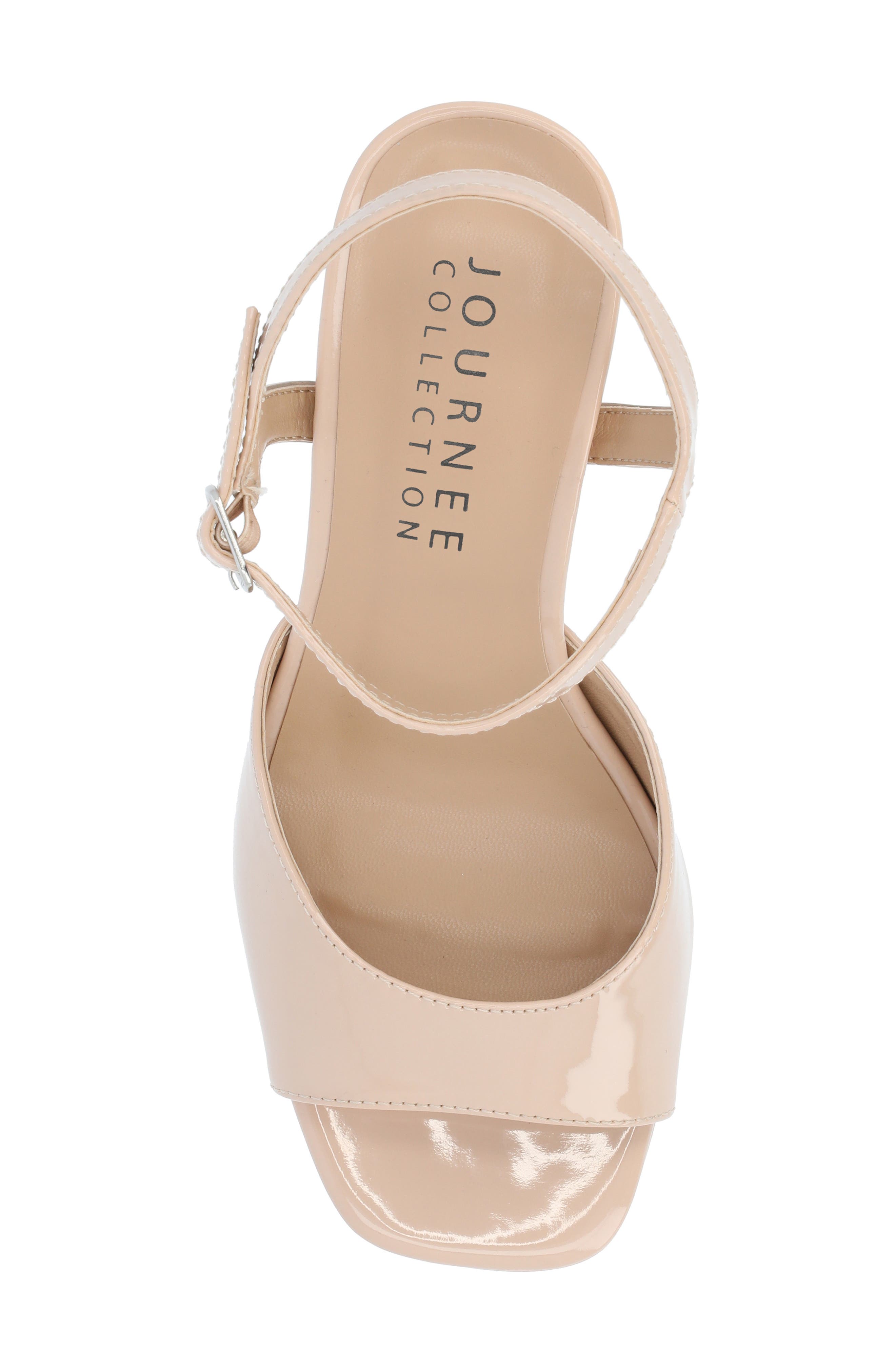 Journee Collection Ziarre Patent Block Heel Sandal, Alternate, color, Nude