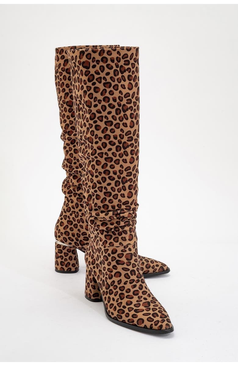 Prologue Shoes Vianella Block Heel Knee High Boot, Main, color, Leopard Faux Leather