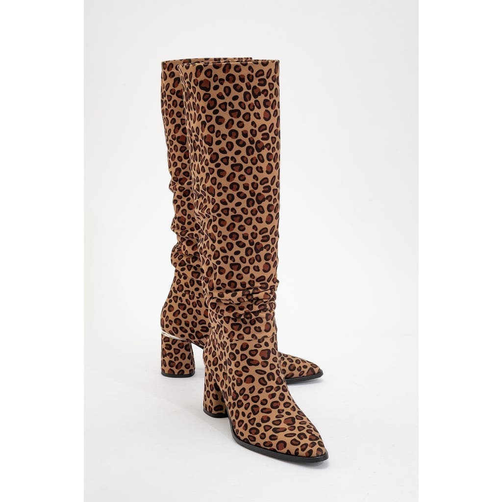 Prologue Shoes Vianella Block Heel Knee High Boot In Animal Print