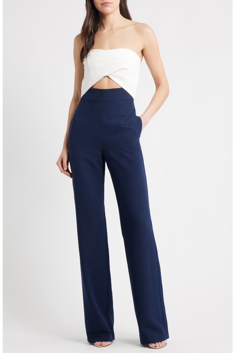 Jada Strapless Wide Leg Jumpsuit, Main, color, PEARL/ NAVY