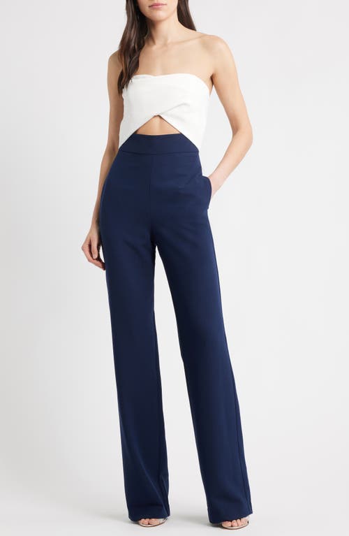 Black Halo Jada Strapless Wide Leg Jumpsuit In Blue