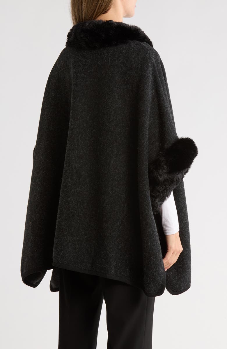 Nanette Lepore Faux Fur Trim Ruana, Alternate, color, Black