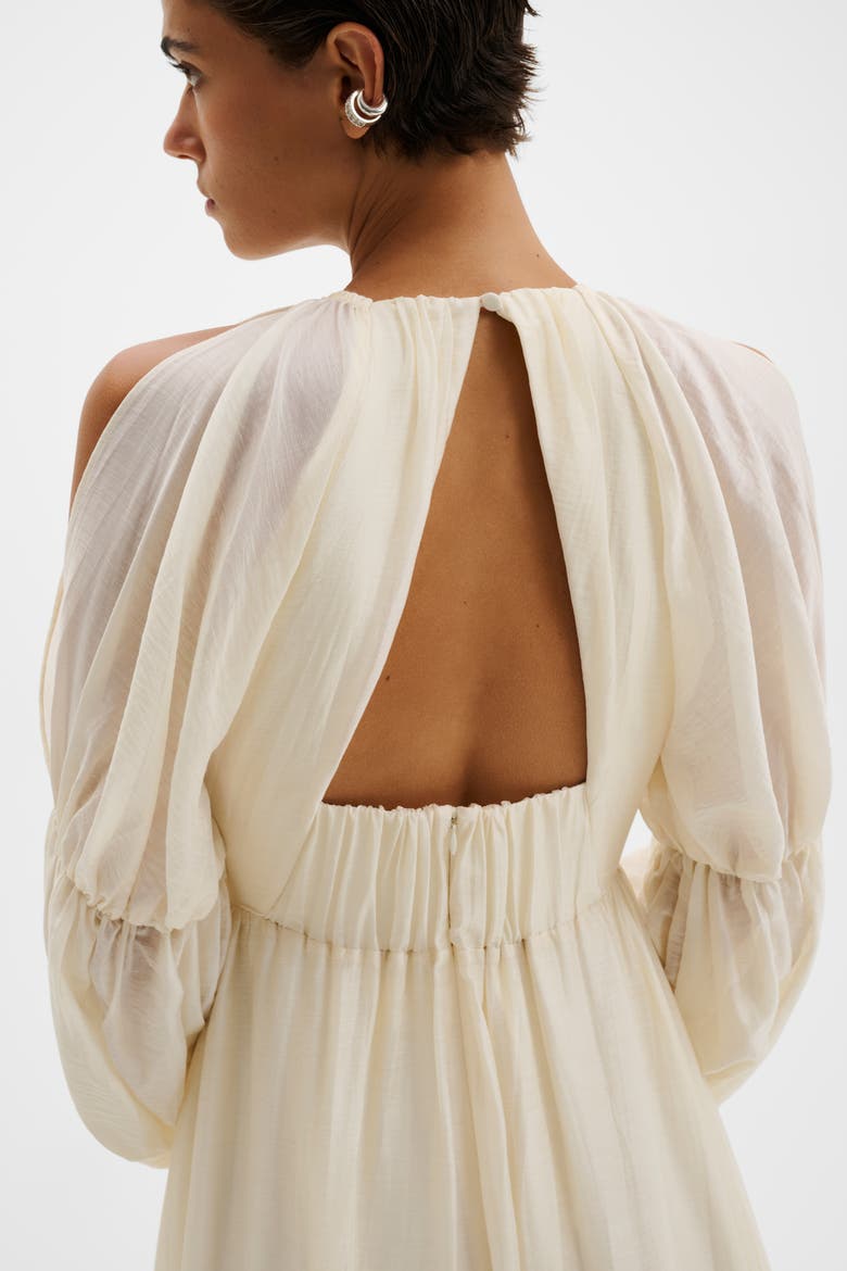 Leontine Pouf Sleeve Ruffled Midi Dress, Alternate, color, Pearl