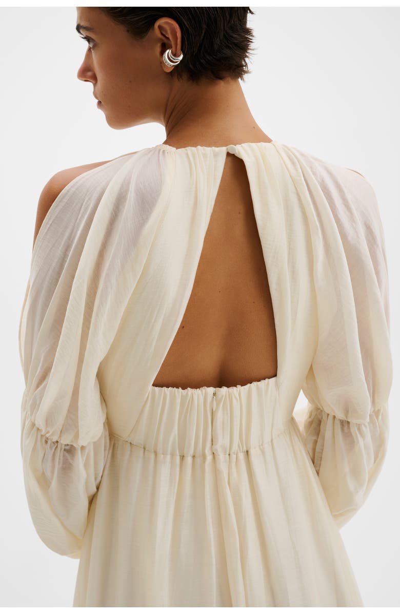 Malina Leontine Pouf Sleeve Ruffled Midi Dress, Alternate, color, Pearl