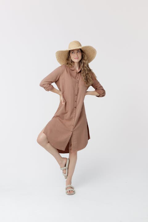 Gauze Button Down Shirt Dress