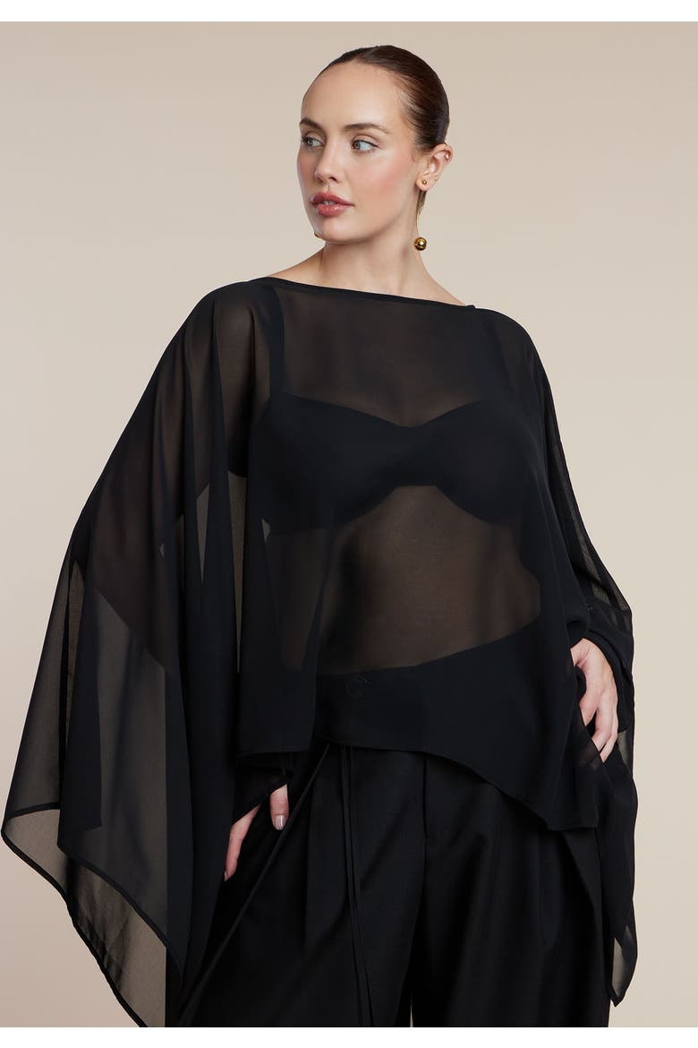Sheer Dramatic Chiffon Cape, Alternate, color, BLACK ONYX