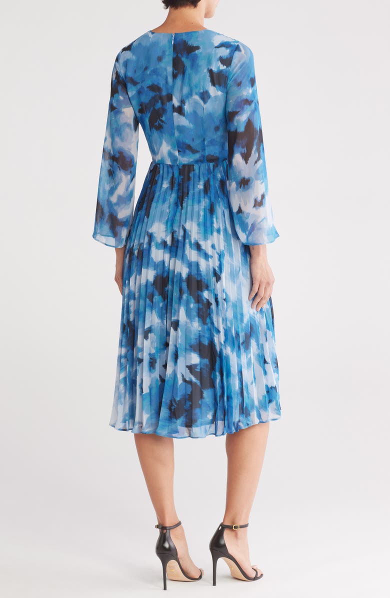 Maggy London Floral Long Sleeve Pleated Chiffon Midi Dress, Alternate, color,