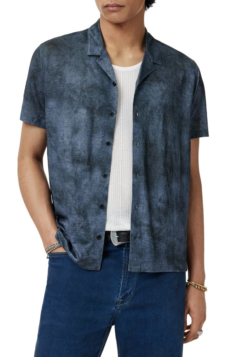 Agosta Burnout Effect Linen Camp Shirt, Alternate, color, STEEL BLUE