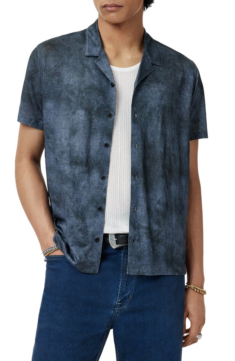 John Varvatos Agosta Burnout Effect Linen Camp Shirt, Alternate, color, Steel Blue