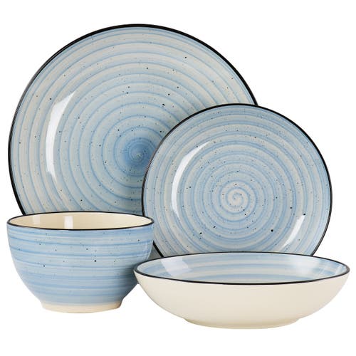 Elama Gia 24 Piece Round Stoneware Dinnerware Set In Blue