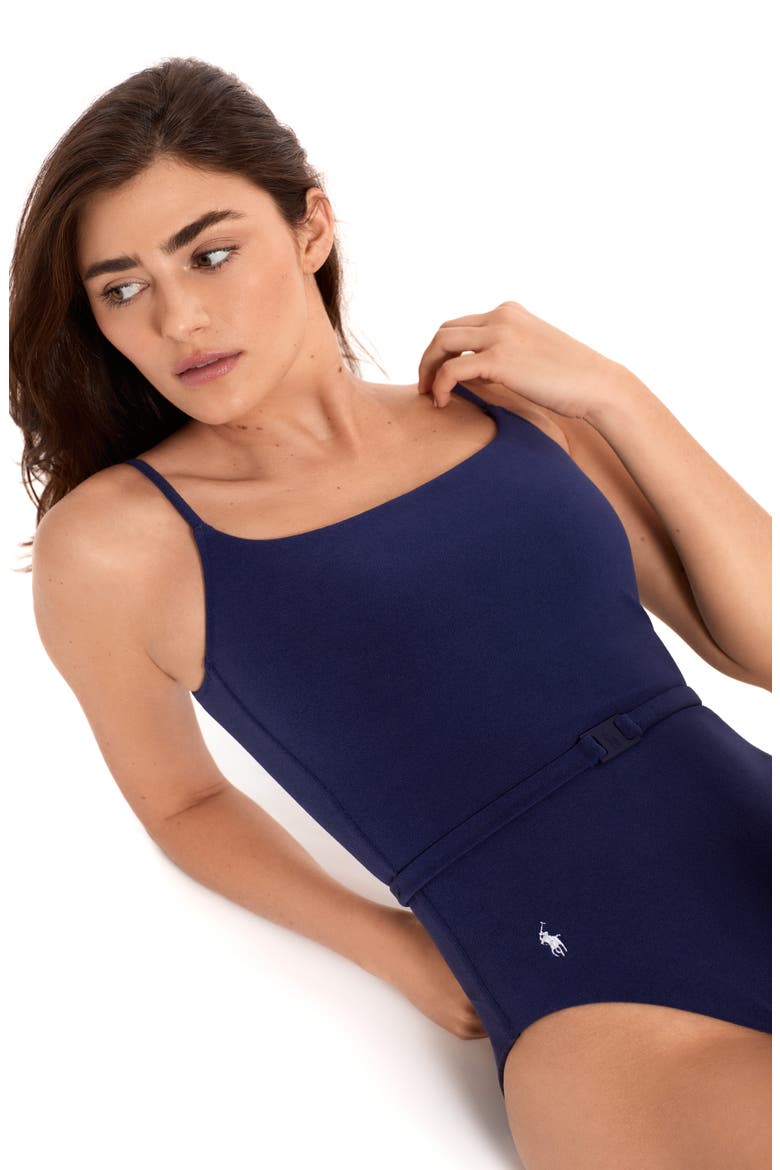 Kennedy Belted One-Piece Swimsuit, Alternate, color, NAVY BLUE