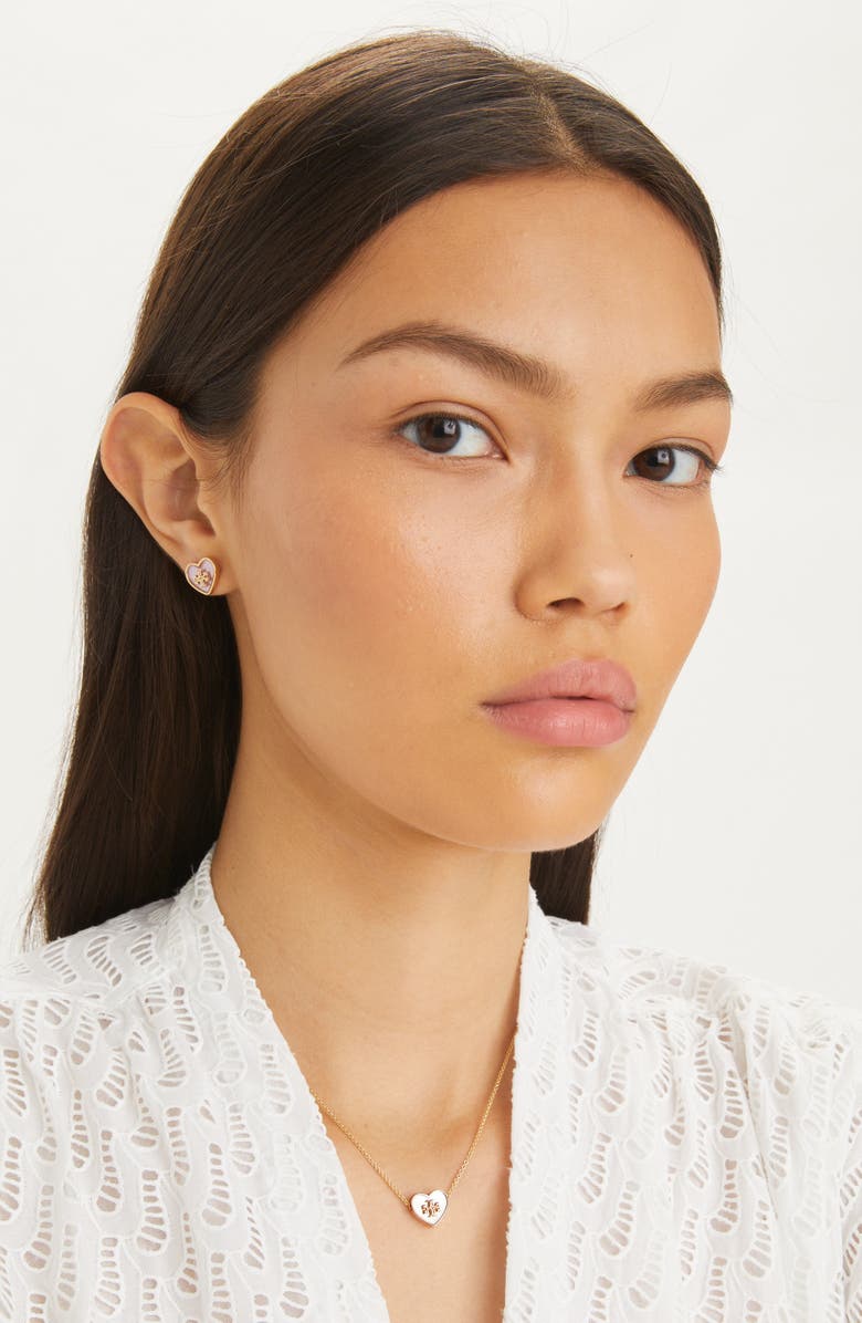 Tory Burch Kira Heart Pendant Necklace, Alternate, color, Tory Gold / Mother Of Pearl