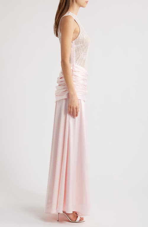 Sonya Moda Dalia Mixed Media Gown In Blush