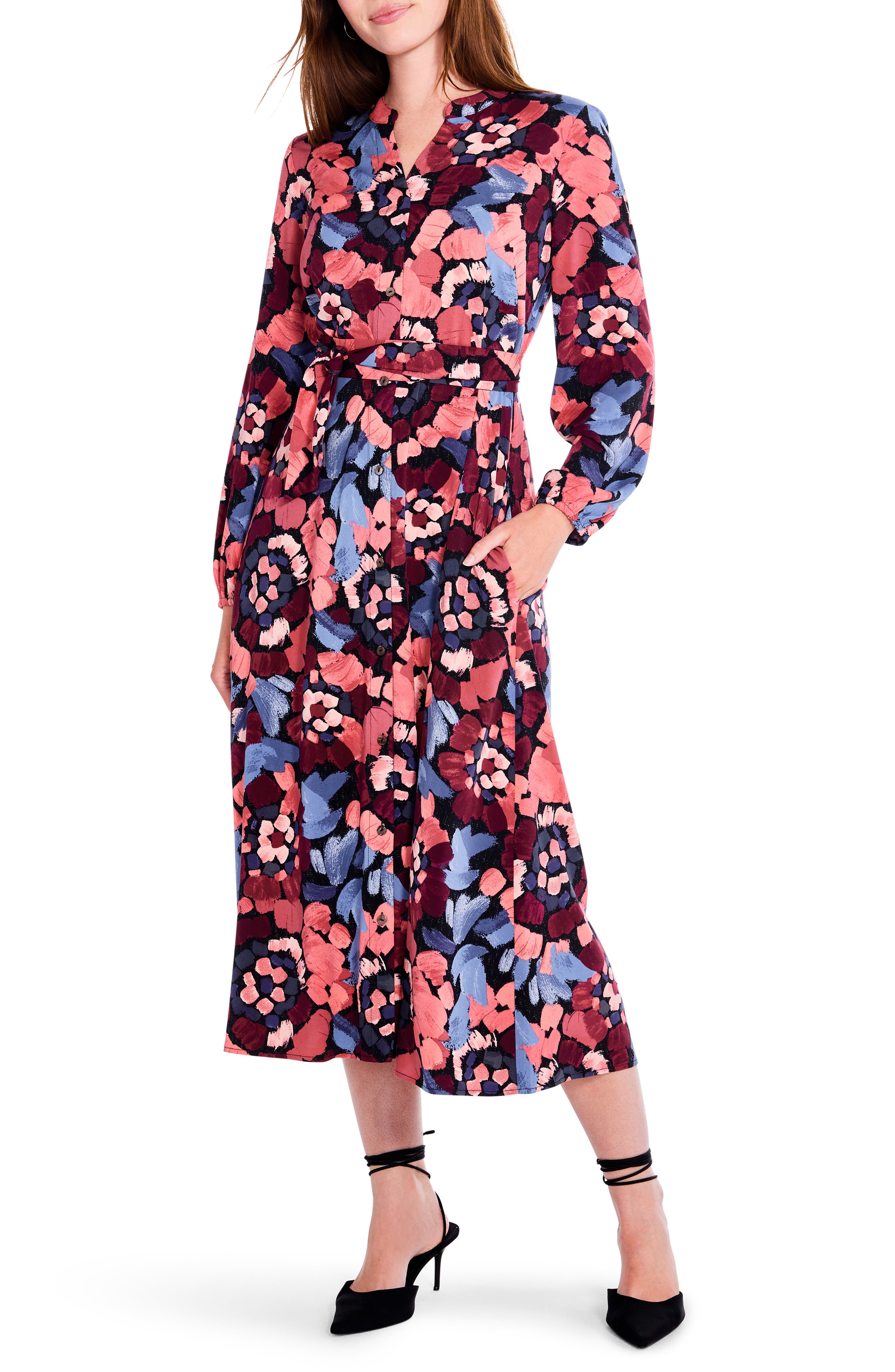 NIC+ZOE Floral Long Sleeve Midi Shirtdress