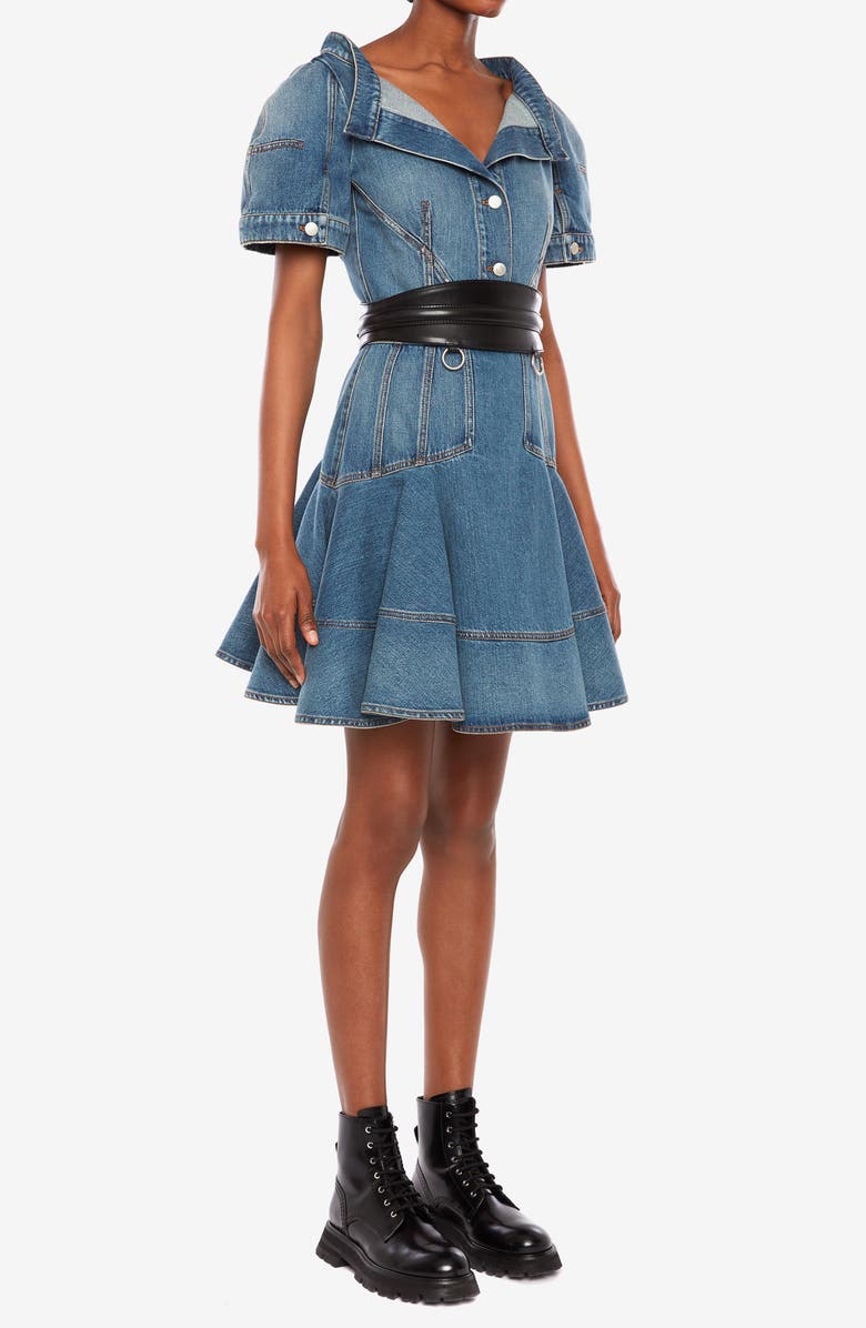 McQueen Alexander McQueen Denim Ruffle Minidress, Alternate, color, 