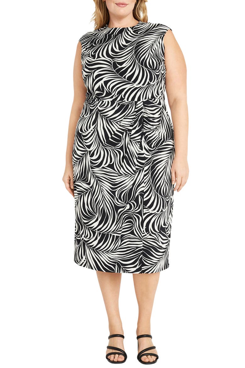 Cap Sleeve Midi Sheath Dress, Main, color, BLACK/ SOFT WHITE