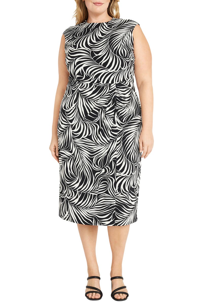 Maggy London Cap Sleeve Midi Sheath Dress, Main, color, Black/ Soft White