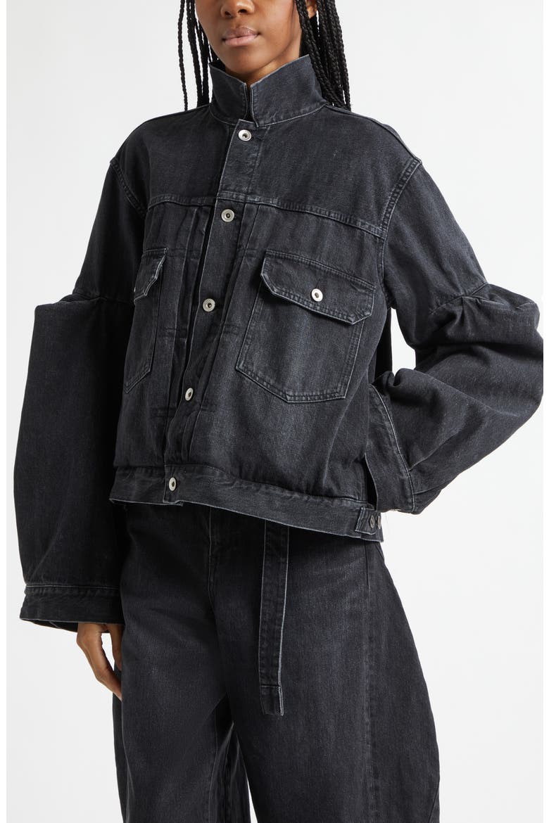 Balloon Sleeve Denim Jacket, Alternate, color, BLACK