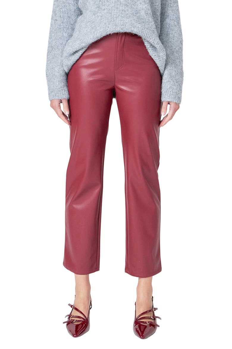 High Waist Faux Leather Crop Pants, Main, color, BURGUNDY