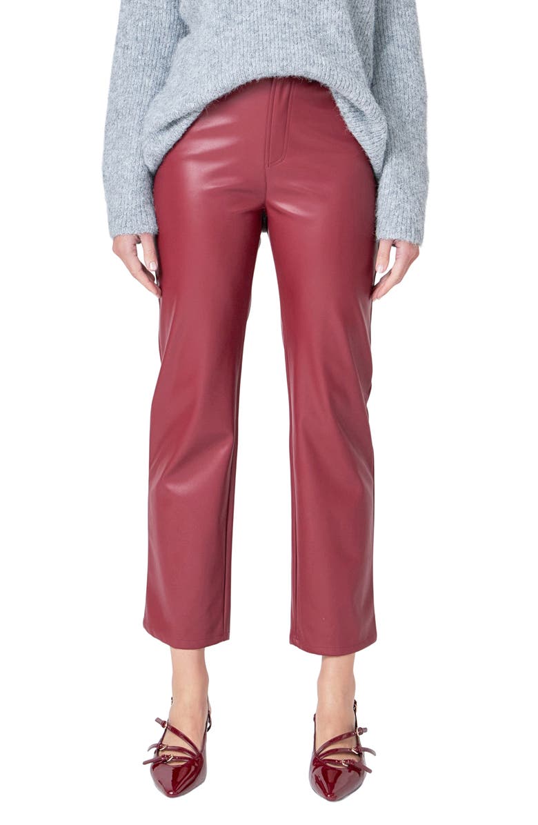 Endless Rose High Waist Faux Leather Crop Pants, Main, color, Burgundy