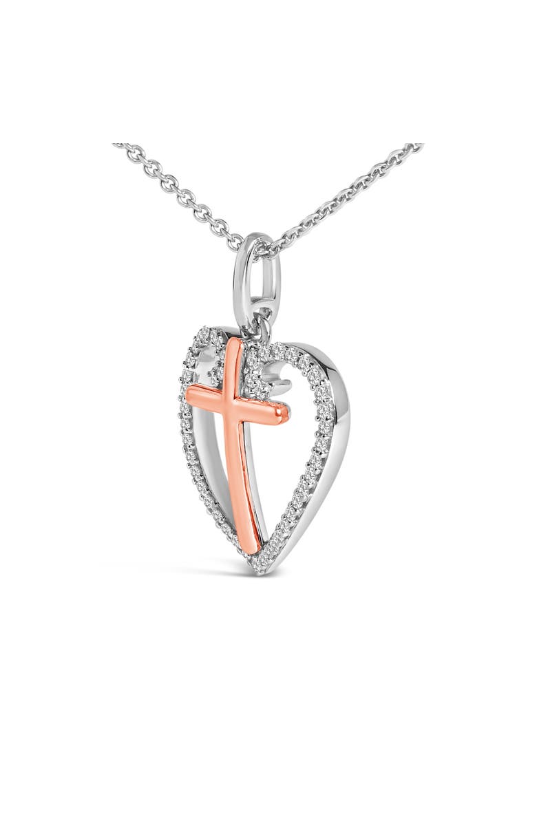 Haus of Brilliance 14K Rose Gold Plated Sterling Silver 1/5 Cttw Diamond Heart Cross Pendant Necklace, Alternate, color, White Gold Over Silver