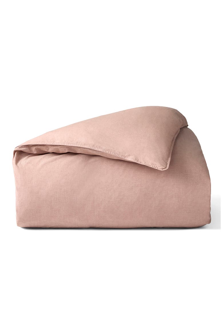 Crinkled Organic Cotton Percale Duvet Cover, Main, color, PRALINE CHAMBRAY