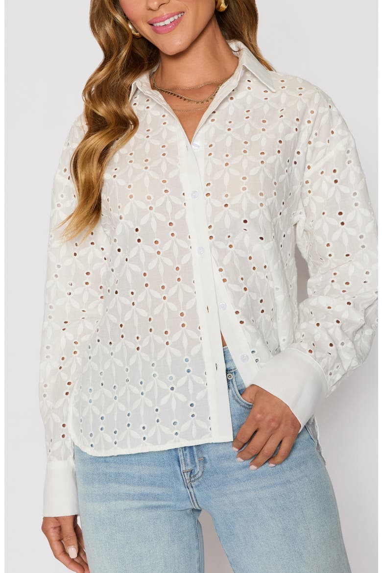 Garden Stroll Floral Eyelet Button-Up Shirt (Nordstrom Exclusive), Alternate, color, WHITE