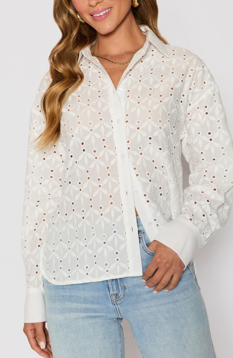 VICI Collection Garden Stroll Floral Eyelet Button-Up Shirt, Alternate, color, White