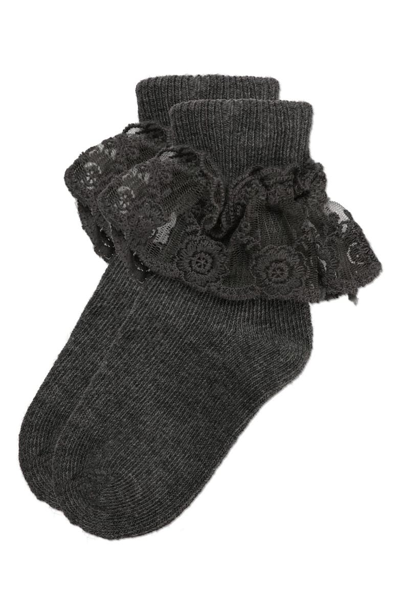 MeMoi Infant Layered-Lace Ankle Sock, Main, color, Light Gray
