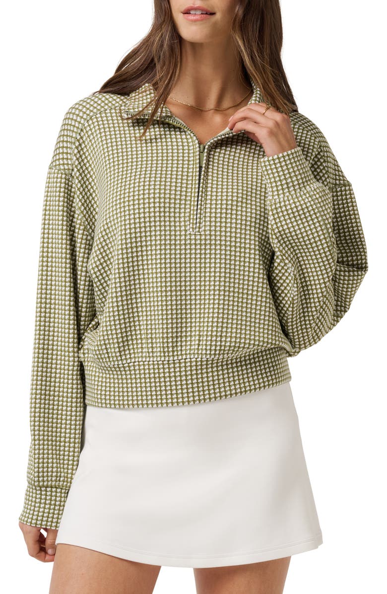 TravisMathew Skyloft Printed Quarter Zip Sweatshirt, Main, color, Oil Green Multi