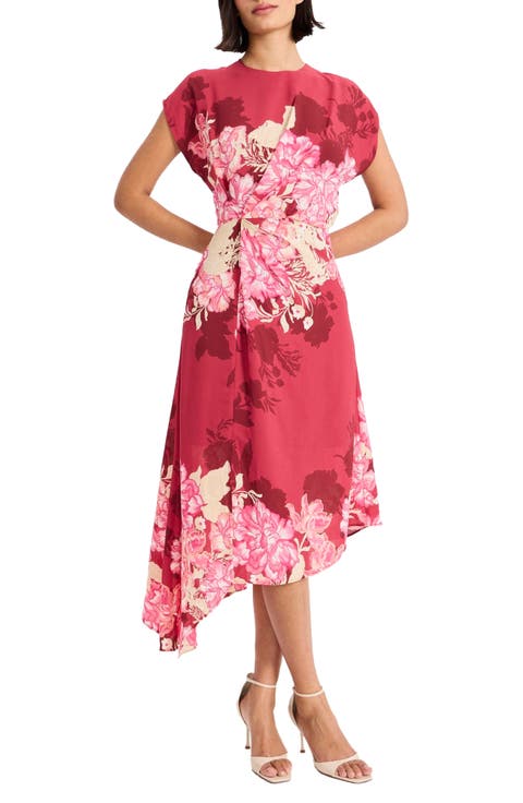 Floral Print Asymmetric Midi Dress