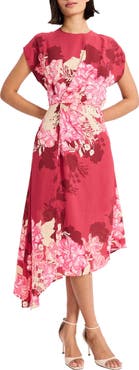Maggy London Floral Print Asymmetric Midi Dress