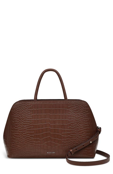 Liverpool Street Croc Embossed Leather Satchel