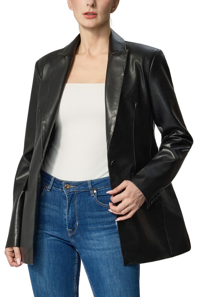 Alexie Leather Blazer, Alternate, color, Black
